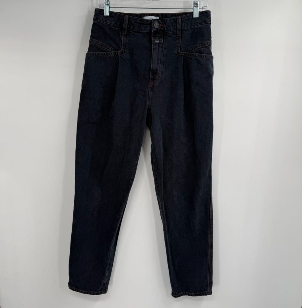 Closed Pearl Jeans Sz 28 Dark Blue Garment Dyed High Rise Pleated Tapered Denim